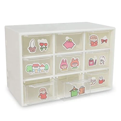 Afbeelding van Kleine laden, kunststof opbergdoos met 9 afneembare laden voor naaien, knutselen, kunstbenodigdheden, kantoorbenodigdheden en sieraden (beige)