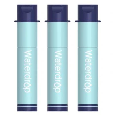 Afbeelding van Waterdrop waterfilter voor buiten, 3 stuks, verwijdert 99,99% van de bacteriën, noodgevallen en wandelen, draagbaar campingrietje, lichtblauw