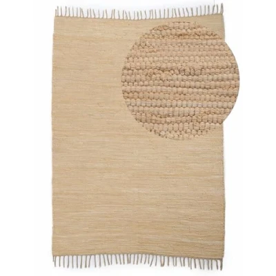 Afbeelding van carpetfine Kelim Chindi Patchwork tapijt, effen, beige, 120 x 170 cm, handgeweven, katoenen gevlekt tapijt voor woonkamer met franjes