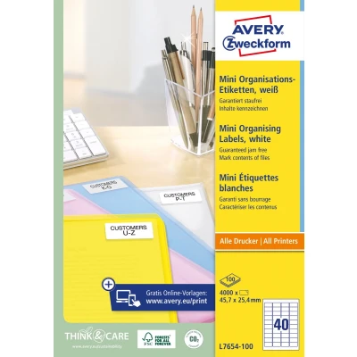 Afbeelding van Avery Witte laseretiketten QuickPeel ft 45,7 x 25,4 mm (b h), 4.000 stuks, doos van 100 blad etiket