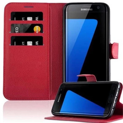 Afbeelding van Cadorabo Hoesje geschikt voor Samsung Galaxy S7 EDGE in KARMIJN ROOD Beschermhoes met magnetische sluiting, standfunctie en kaartvakje Book Case Cover Etui
