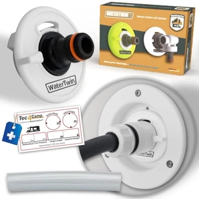 Afbeelding van WATERTWIN Watertankadapter voor camper Accessoires caravan vulslangen Watertankdeksel met dubbele aansluiting Gardena (adapter tankdeksel 2 polig D:65 FIAMMA)
