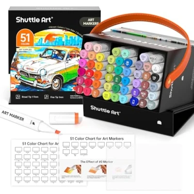 Afbeelding van Shuttle Art 50 stuks permanente markeerstiften met dubbele punt en etui Ideaal voor illustraties, inkleuren wenskaarten