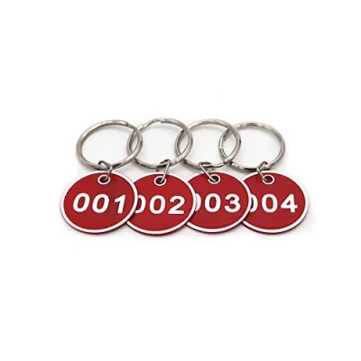 Afbeelding van PlayCool 50 stuks sleutelhangers van aluminiumlegering, genummerde sleutelhanger, 1 tot 50, rood