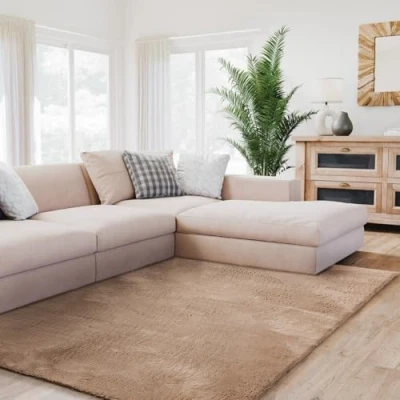 Afbeelding van Interiyou Fargo hoogpolig tapijt 140 x 200 cm taupe pluizig kunstbont wasbaar antislip zacht