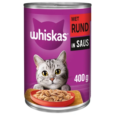 Afbeelding van Whiskas Blik Brokjes In Saus 400 g Kattenvoer Rund&amp;Saus