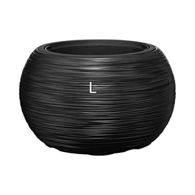 Afbeelding van MELTOM Bloempot met uitneembare binnenpot, rond, geribbeld, antraciet, maat L, diameter x hoogte: 38 25 cm