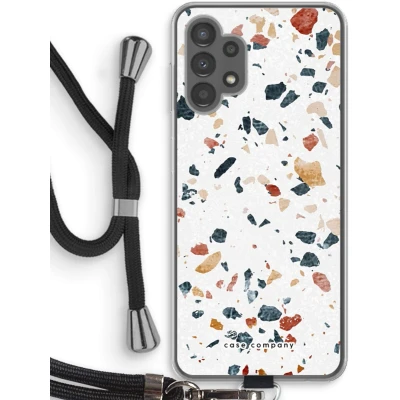 Afbeelding van Case Company® hoesje met Koord geschikt voor Samsung Galaxy A13 4G Terrazzo N4 Telefoonhoesje Zwart Bescherming aan alle Kanten en Over de Schermrand