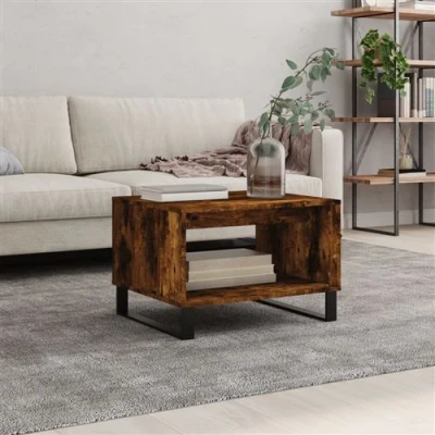 Afbeelding van Salontafel 60x50x40 cm bewerkt hout gerookt eikenkleurig