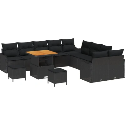 Afbeelding van vidaXL 13 delige Tuin Sofa Set met Kussens Zwart Poly Rattan Acacia