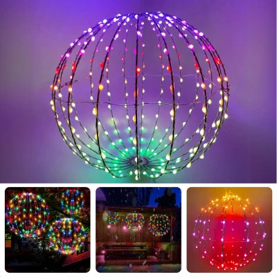 Afbeelding van Cheqo® RGB Lichtbol Multicolor 50 cm Kerstverlichting Bal voor Buiten 224 LED Metalen Frame