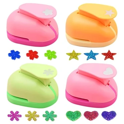 Afbeelding van PIWOSGOL 4 stuks papieren perforator met ster, hart, kersenbloesem, sneeuwvlok, voor kinderen, scrapbooking, fotoalbum, knutselen