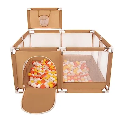 Afbeelding van Selonis Kinderbox met Mand en 200 Ballen, Beige:Geel/Oranje/Pastel Beige/Wit