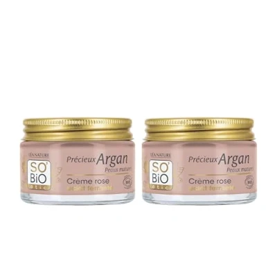 Afbeelding van LÉA NATURE SO BiO etic Roze crème met glans waardevolle argan rijpe huid hydratatie, stevigheid, arganolie 99% natuurlijke oorsprong Made in France 2 x 50 ml