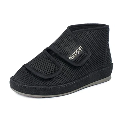 Afbeelding van Aerosoft 6062 4P laarzen met klittenbandsluiting, gezondheidsschoenen voor dames en heren, ideaal als revalidatieschoenen, pantoffels, drukontlasting, zwart.