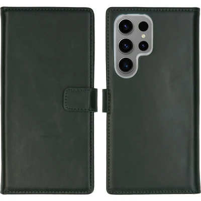 Afbeelding van Selencia Hoesje Geschikt voor Samsung Galaxy S24 Ultra Met Pasjeshouder Echt Lederen Bookcase Groen