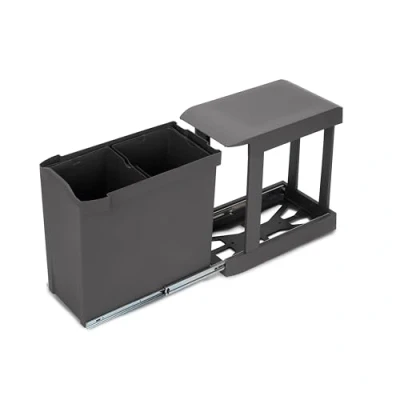 Afbeelding van Emuca Recyclingafvalemmer voor de keuken, 2 x 14 l, onderste bevestiging en automatische afzuiging, staal kunststof, antracietgrijs