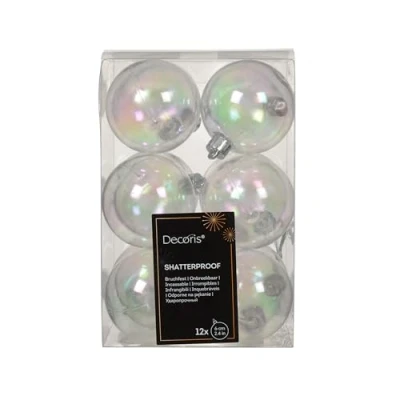 Afbeelding van Decoris kerstballen 12x stuks 6 cm transparant parelmoer kunststof kerstversiering