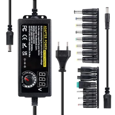 Afbeelding van 3 24 V verstelbare voeding 72 W universele netadapter 100 240 AC oplader met 14 punten en omgekeerde polariteitskabel voor elektronica