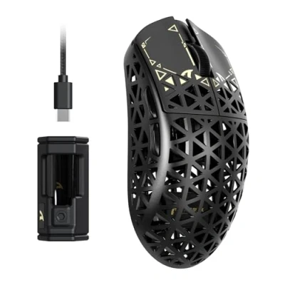 Image de ATTACK SHARK R5 Ultra Souris Gaming sans fil HyperSpeed fibre de Carbone, Ultralégère 39g, Filaire 2,4 G/BT/USB C, Capteur PAW3950MAX, Fréquence d&#039;Interrogation 8KHz, 42Kppp, Windows/Mac Noir