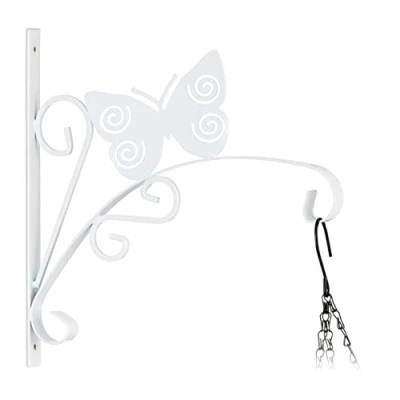 Afbeelding van Relaxdays plantenhaak met vlinder bloemenhaak hanging basket haak metaal wit