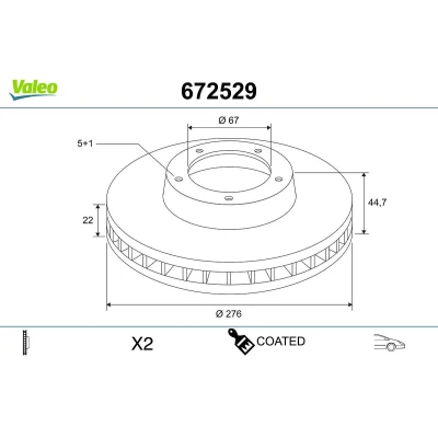 Afbeelding van VALEO 672529 Remschijf Vooras 276 22 5 Geventileerd Gecoat MERCEDES BENZ: B Class, A Class