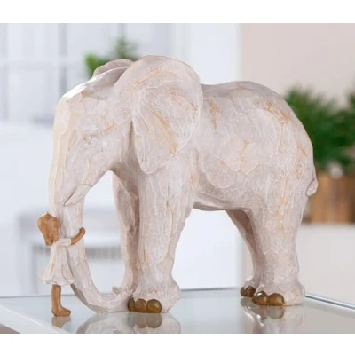 Afbeelding van beeld olifant met meisje ecru polyresin 12x28x23 cm willow tree look