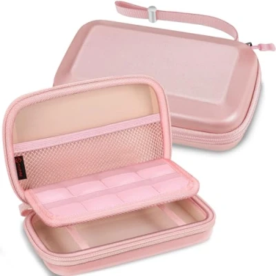 Afbeelding van FINTIE Hoes voor Nintendo 2DS XL / 3DS schokbestendige opbergtas, draagtas met speelkaarthouder en polsband LL console, roségoud