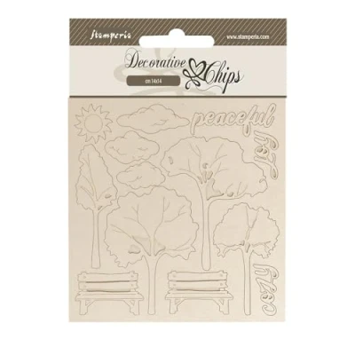 Afbeelding van Stamperia Silent Sea Village Decorative Chips Garden (SCB267)