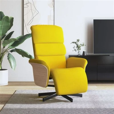 Afbeelding van Fauteuil verstelbaar met voetensteun stof lichtgeel