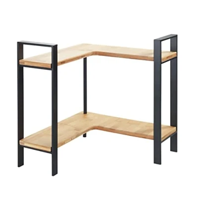 Image de WENKO Étagère d&#039;angle de cuisine Lou, élégante étagère en métal avec planches bambou, deux étages pour plus d&#039;espace rangement dans la cuisine, 30 x 33 cm, noir/marron clair