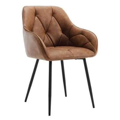 Afbeelding van WOLTU EZS03br 1 eetkamer /keuken /woonkamerstoel, ergonomisch, gevoerd, met armleuningen, zitting van vintage kunstleer, metalen poten, bruin