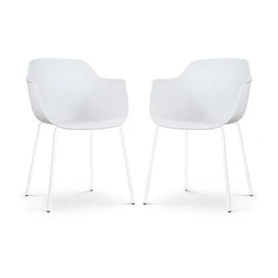 Afbeelding van Nolon Nora Puk Eetkamerstoelen Set van 2 Wit met Armleuning Kunststof Metalen Poten Kuipstoel