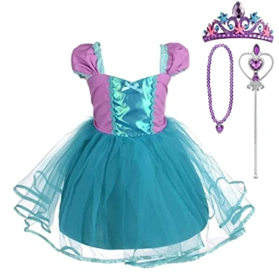 Afbeelding van Lito Angels Kostuum van tule, zeemeermin, prinses, Ariel, met accessoires, baby, meisjes, verjaardag, feest, carnaval, Halloween, maat 18 24 maanden