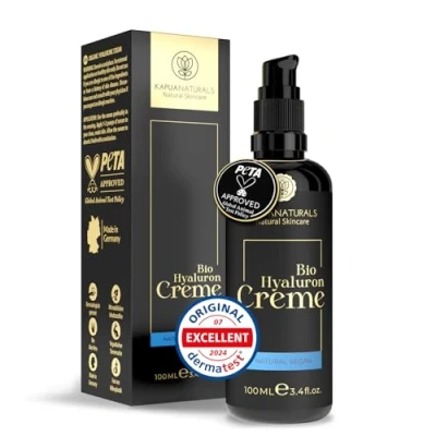 Afbeelding van Hydraterende gezichtscrème met hyaluronzuur, hoog gedoseerd, 100 ml + arganolie aloë vera kokosolie natuurlijke cosmetica Made in Germany ✓ anti rimpelcrème dag en nacht