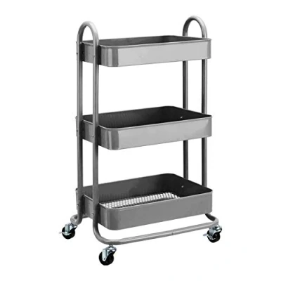 Image de Amazon Basics WK130840 2 Charcoal Chariot de rangement à 3 niveaux pour la cuisine ou buanderie avec roulettes, Gris anthracite