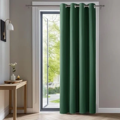 Afbeelding van Deconovo Geluidsisolerende gordijnen, voor woonkamer en slaapkamer, modern design met oogjes, 140 x 240 cm (breedte hoogte), dennengroen, 1 stuk