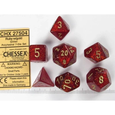 Afbeelding van Chessex Glitter Robijn/goud Polydice Dobbelsteen Set (7 stuks)