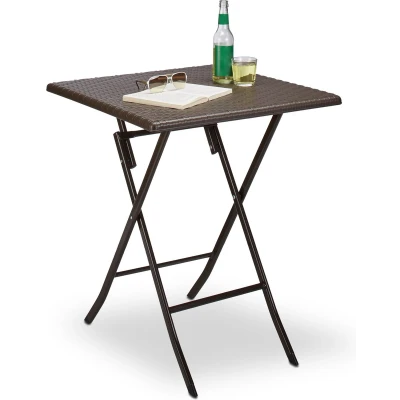 Afbeelding van Relaxdays tuintafel rotanlook opklapbare bijzettafel eettafel tuin campingtafel rond Bruin, Vierkant