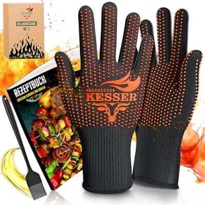 Afbeelding van KESSER® Barbecuehandschoenen, hittebestendig, tot 500 graden, XXL, ovenhandschoenen, ademend, met antislip handgreep, aramideweefsel, wasbaar