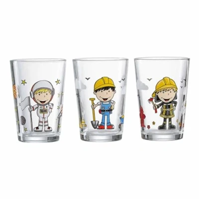 Afbeelding van Ritzenhoff &amp; Breker Set van 3 kinderglazen voor jongens, 205 ml, met professionele motieven, astronaut, bouwvakker, brandweerman, vaatwasmachinebestendig