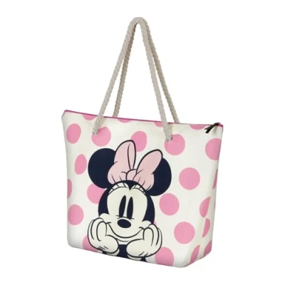 Afbeelding van Disney strandtas Mickey Minnie Mouse Soleil 52 x 37 cm, roze gestippeld, één maat, zon, strandtas, Polka Dot Roze, Zon met stippen