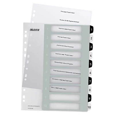 Afbeelding van Leitz Wow Printbare Index, 10 Tabs, Zwart wit Tabbladen