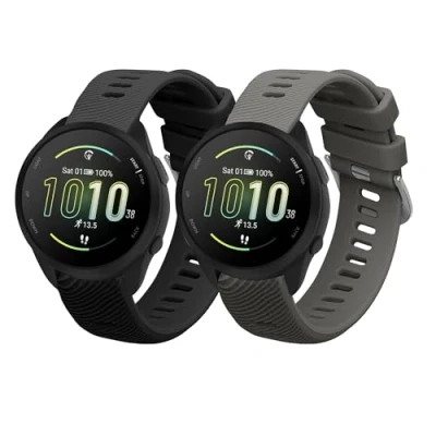 Afbeelding van kwmobile 2x horlogebandjes geschikt voor Garmin Forerunner 165 / Music bandje Smartwatch bandjes van TPU Activity tracker horloge band in zwart grijs