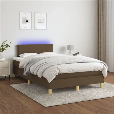 Afbeelding van vidaXL Boxspring met matras en LED stof donkerbruin 120x200 cm