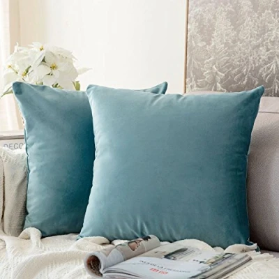 Afbeelding van MIULEE Set van 2 fluwelen Decoratieve kussenslopen zonder vulling kussenhoezen met verborgen rits Blauwgroen 20 x inch 50 cm