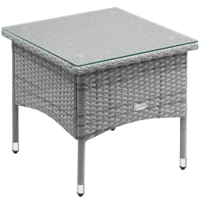 Afbeelding van Casaria® Polyrotan bijzettafel, grijs, 50 x cm, weerbestendig, in hoogte verstelbaar, glasplaat, belastbaar tot 80 kg, voor tuin, balkon, terras, woonkamer