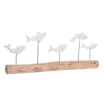 Afbeelding van Decoratieve figuren DKD Home Decor Verouderde afwerking Bruin Wit Hars Mangohout Walvis (57 x 10...