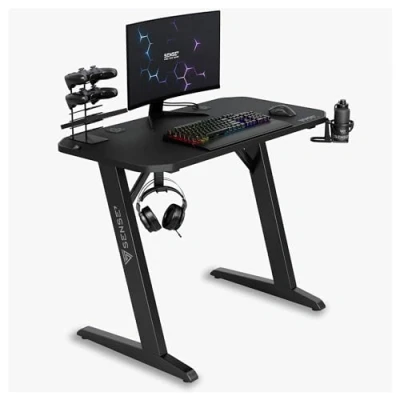 Afbeelding van SENSE7 Nomad Classic Computerbureau Gamingbureau Zwarte Stabiele bouw Groot tafelblad 100 x 50 cm Bekerhouder Hoofdtelefoonhouder Kabel organiser