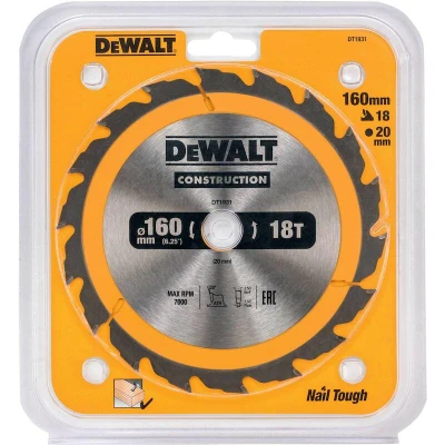 Afbeelding van DeWALT Cirkelzaagblad voor Hout Construction Ø 160mm Asgat 20mm 18T DT1931 QZ